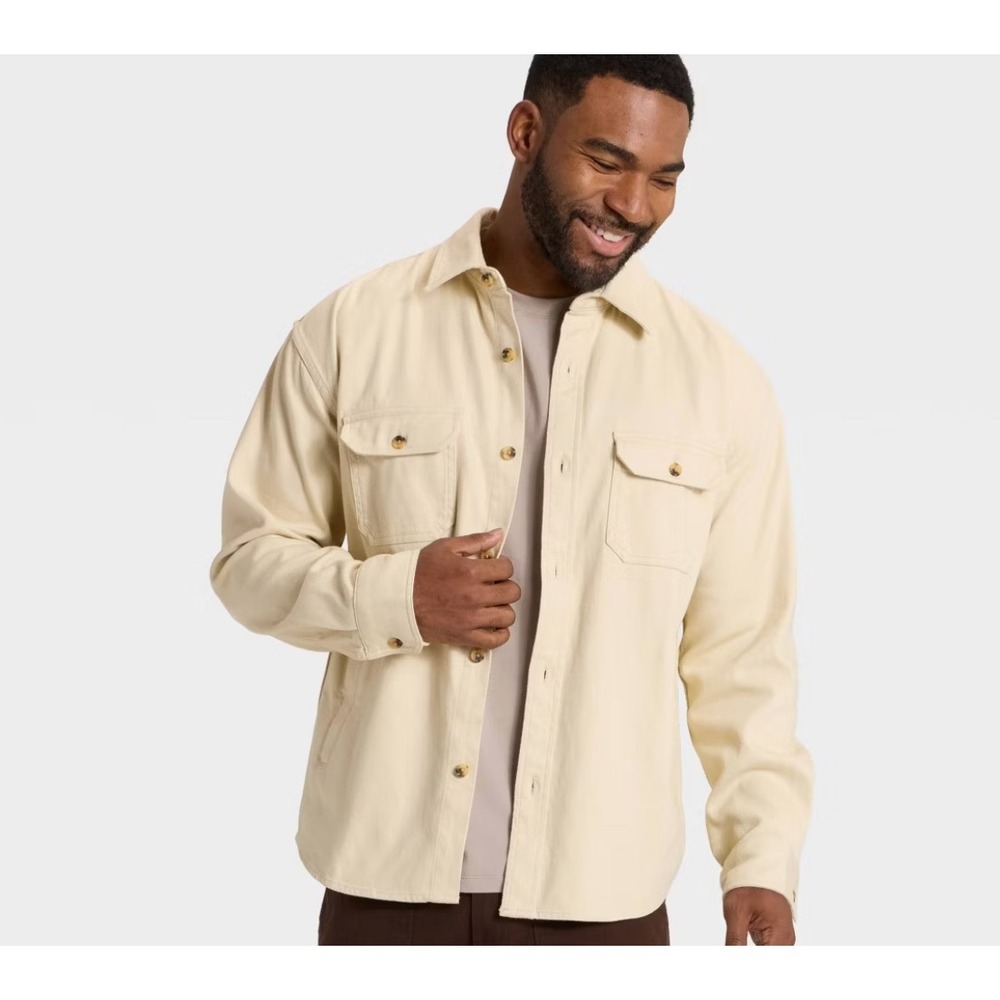 VTG 90s Woolrich Mens Small Beige Cotton Corduroy Long Sleeve Button Up Shirt